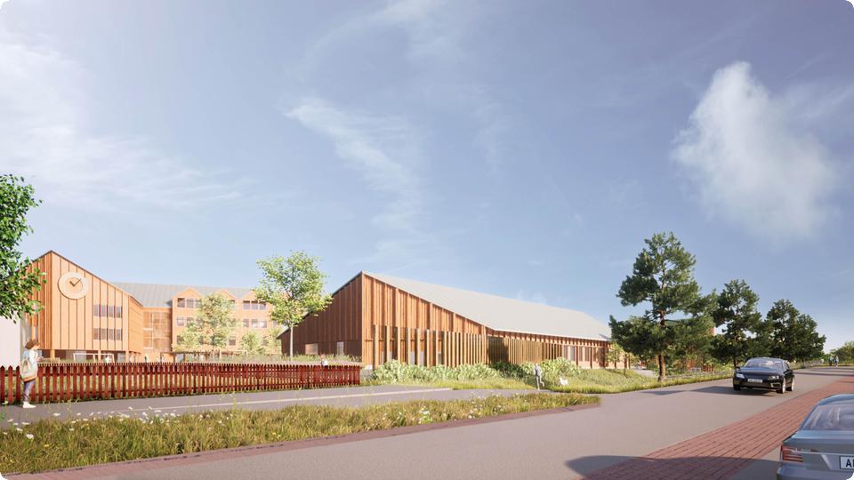Arkitektfirmans illustration över hur Strandenområdet kommer se ut när en skola är byggd.