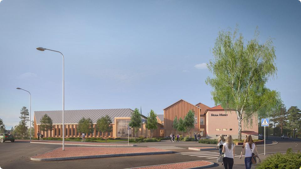 Arkitektfirmans illustration över hur Strandenområdet kommer se ut när en skola är byggd.