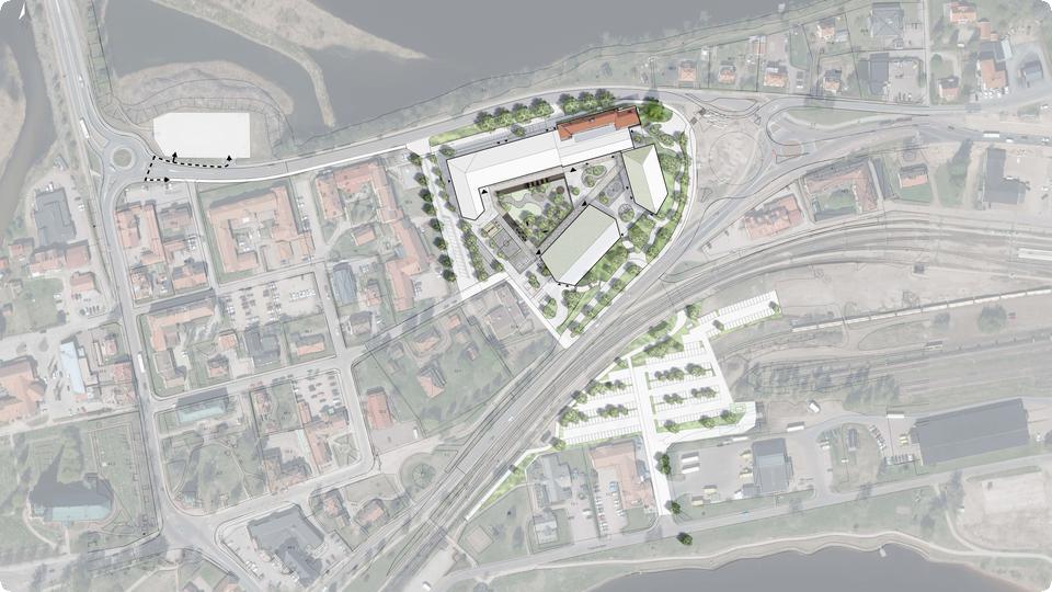 Kartritning över hur det nya Strandenområdet kommer se ut när en skola är byggd.
