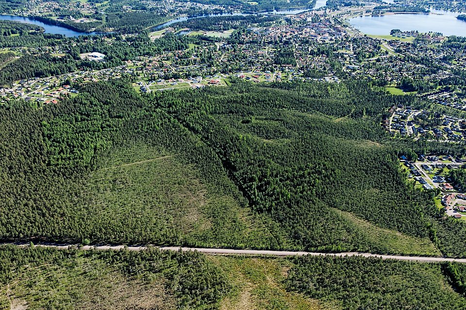 Flygbild över Kanadaområdet i Mora.