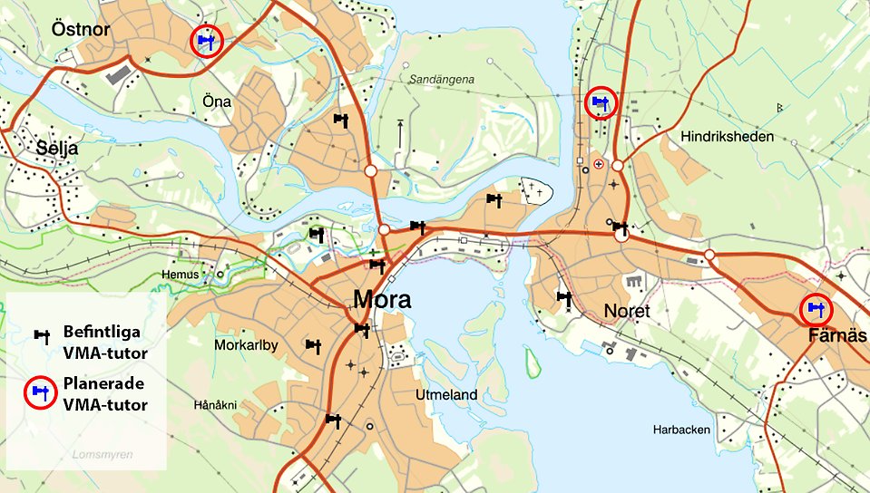 Karta över var Hesa Fredrik finns och planeras sättas upp.